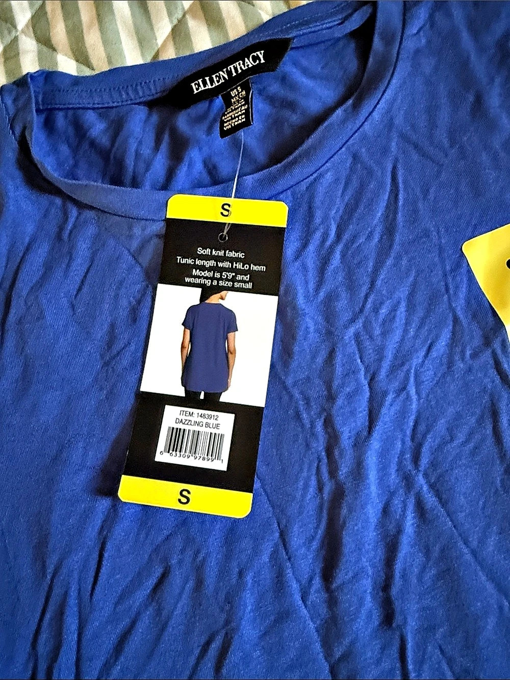 Ellen Tracy Soft Knit Tunic Top Blue Size Small